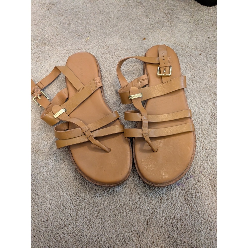 Cole Haan Anica Thong Sandal Womens 8.5 B British Tan Leather Strappy Flat
